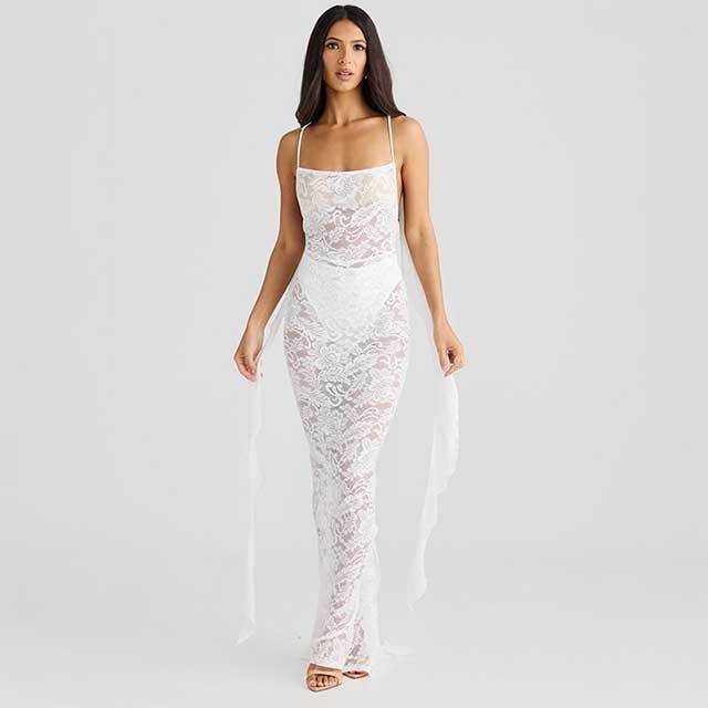 Open Back See Through Lace Maxi Dress