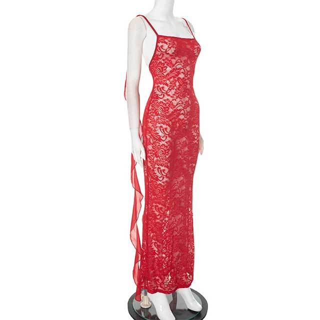 Open Back See Through Lace Maxi Dress