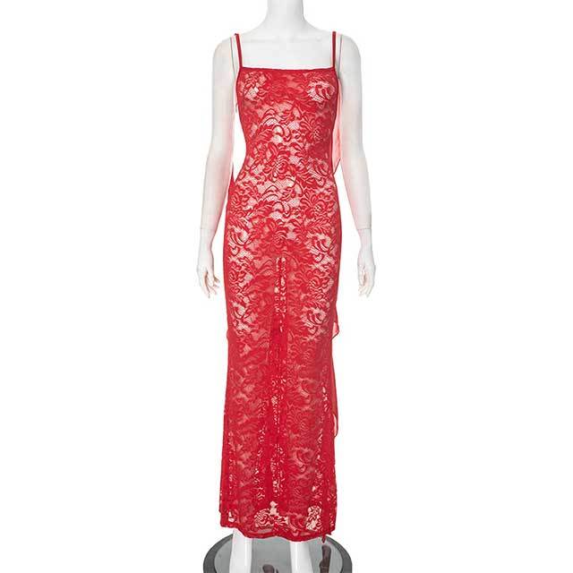 Open Back See Through Lace Maxi Dress