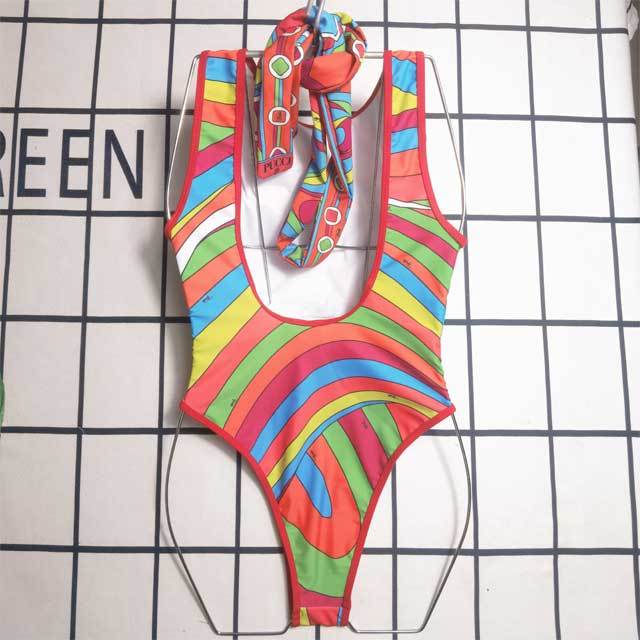 Printed Backless One Piece Swimwear
