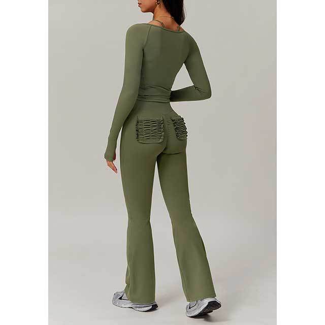 Solid Color 3 Pieces Active Bell Pant Set