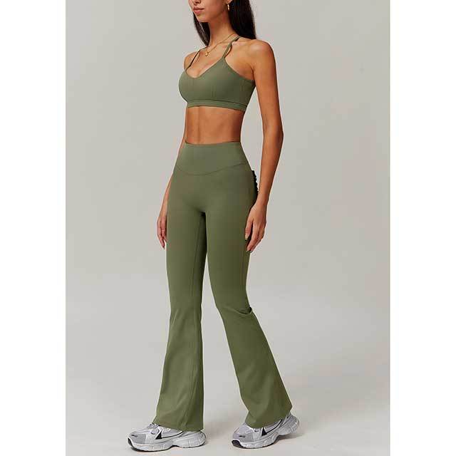 Solid Color 3 Pieces Active Bell Pant Set