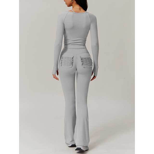 Solid Color 3 Pieces Active Bell Pant Set