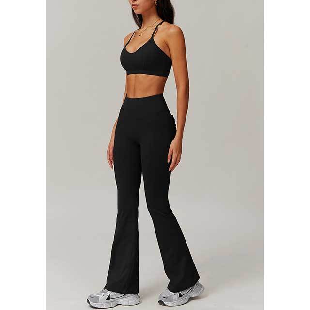 Solid Color 3 Pieces Active Bell Pant Set