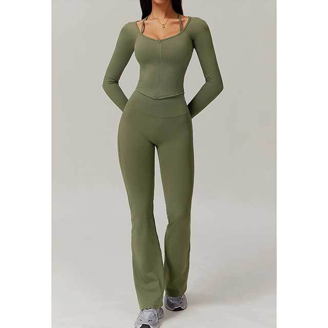 Solid Color 3 Pieces Active Bell Pant Set