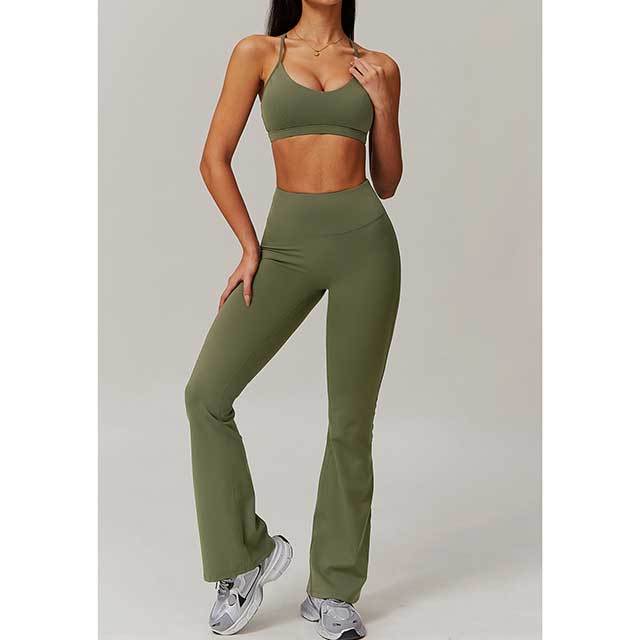 Solid Color 3 Pieces Active Bell Pant Set