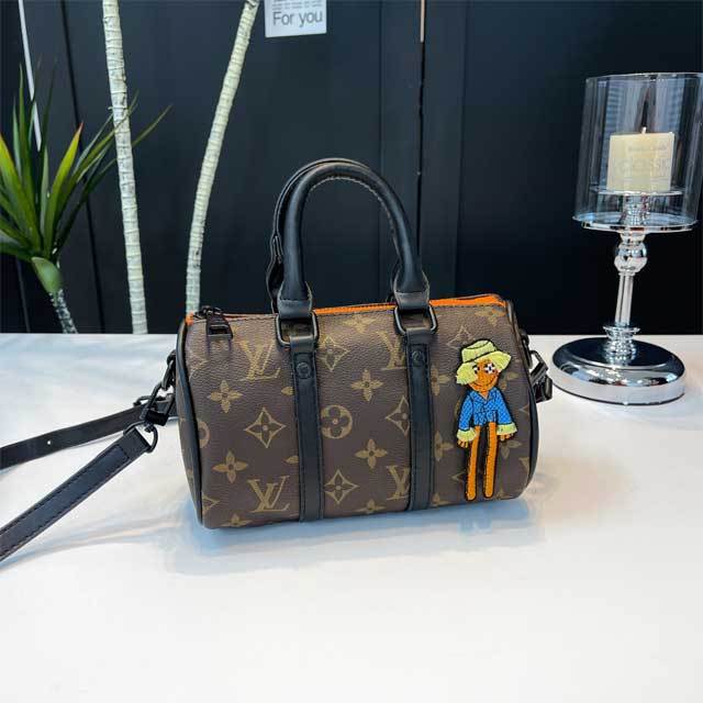 Printed Leather Crossbody Boston Bag