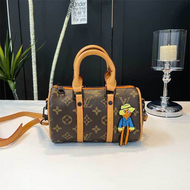 Printed Leather Crossbody Boston Bag