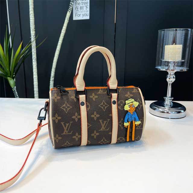 Printed Leather Crossbody Boston Bag