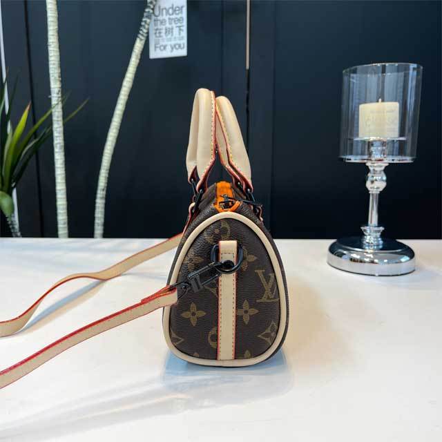 Printed Leather Crossbody Boston Bag