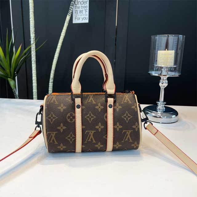 Printed Leather Crossbody Boston Bag