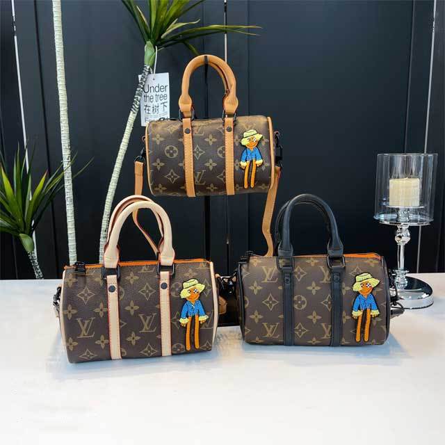 Printed Leather Crossbody Boston Bag