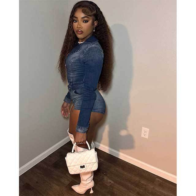Zipper Up Belted Washed Denim Romper