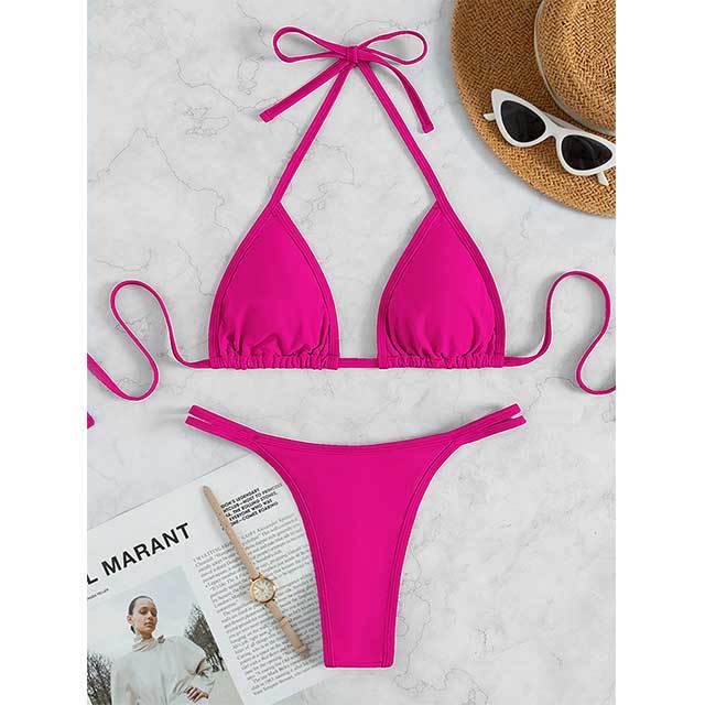 Diamond Decoration Laced Up Bikinis Set