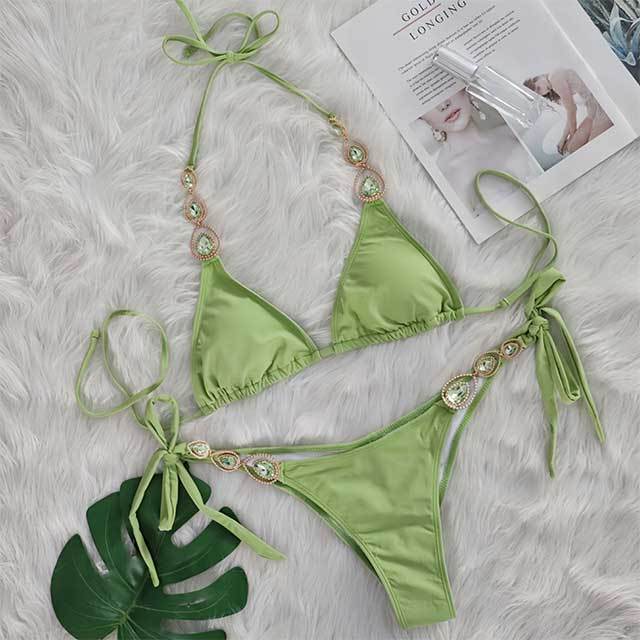 Luxury Crystal Diamond Laced Up Swimsuit Set