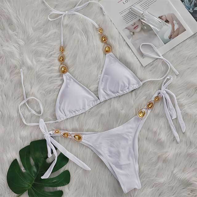Luxury Crystal Diamond Laced Up Swimsuit Set