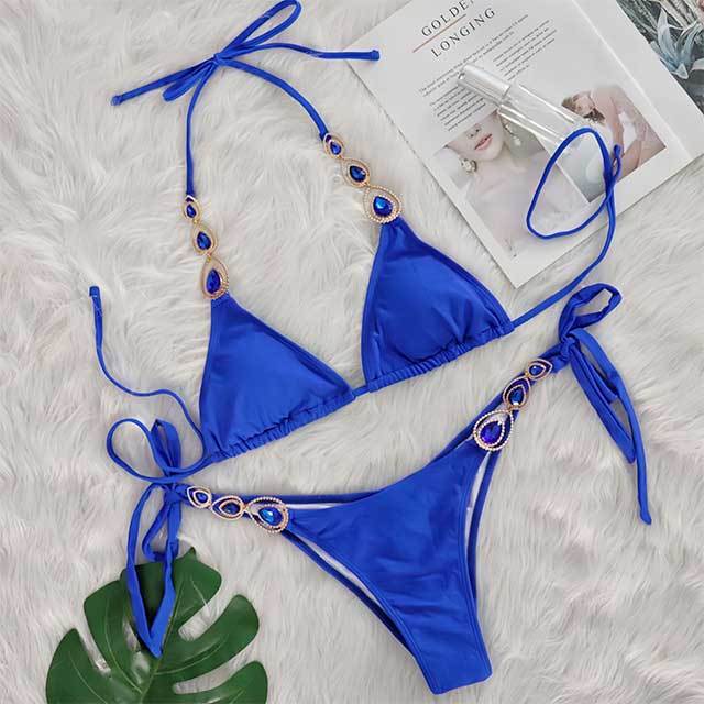 Luxury Crystal Diamond Laced Up Swimsuit Set