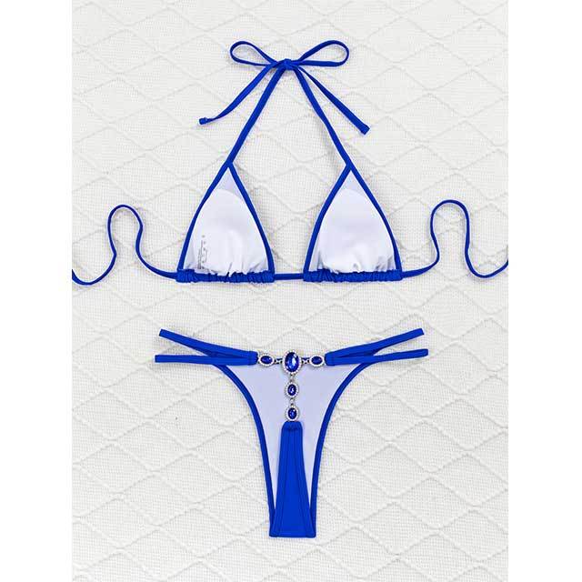 Diamond Decoration Laced Up Bikinis Set