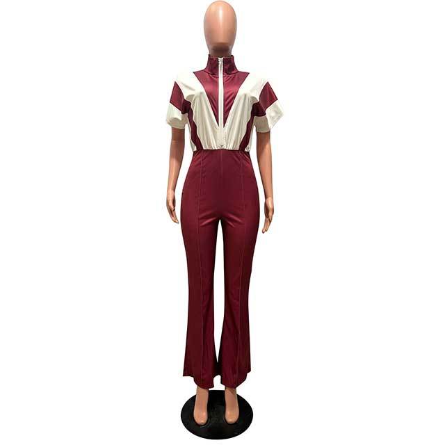Color Block Printed Zipped Up Jumpsuit
