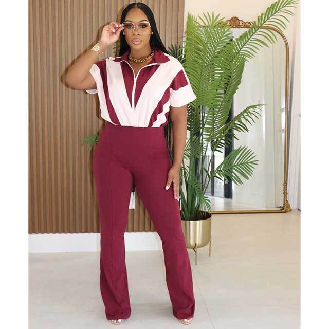 Color Block Printed Zipped Up Jumpsuit