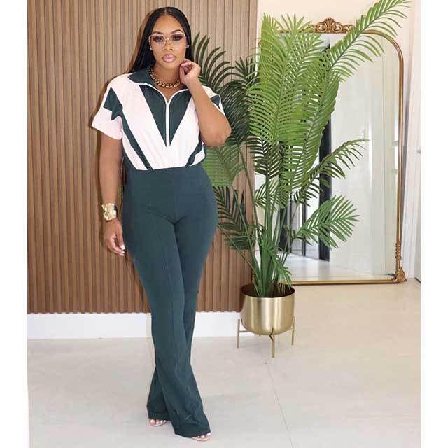 Color Block Printed Zipped Up Jumpsuit