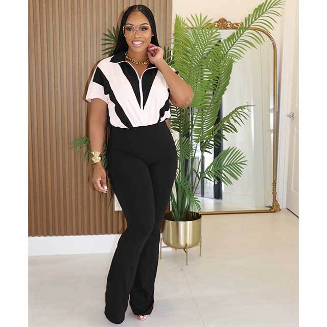 Color Block Printed Zipped Up Jumpsuit