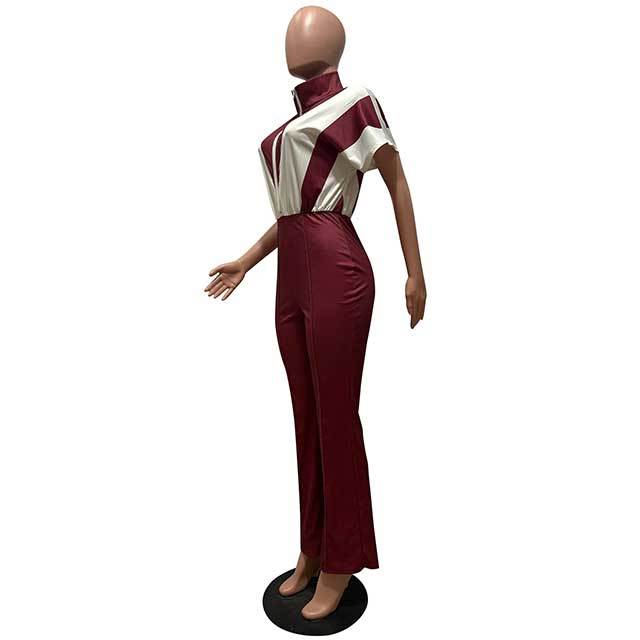 Color Block Printed Zipped Up Jumpsuit