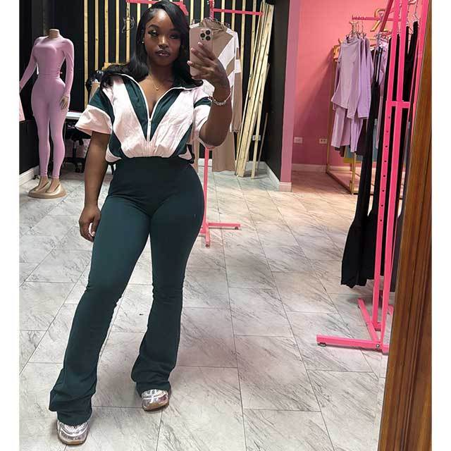 Color Block Printed Zipped Up Jumpsuit