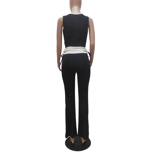 Contrast Color Patchwork Style Tank Top Casual Pant Set