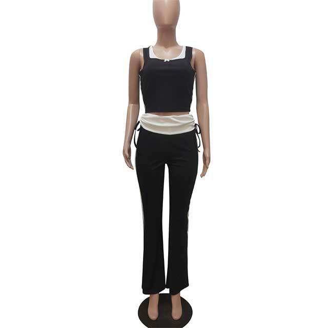 Contrast Color Patchwork Style Tank Top Casual Pant Set