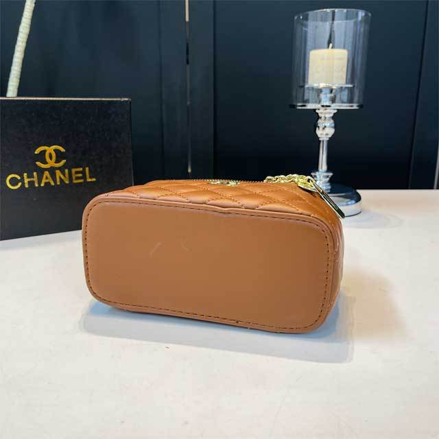 Metal Logo Leather Chained Crossbody Makeup Bag