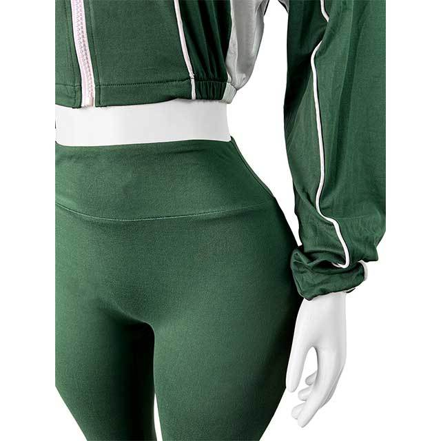 Color Block Zipper Top Two Pieces Bell Pant Set