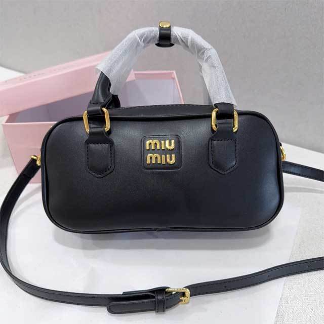 Metal Logo Leather Crossbody Handbag