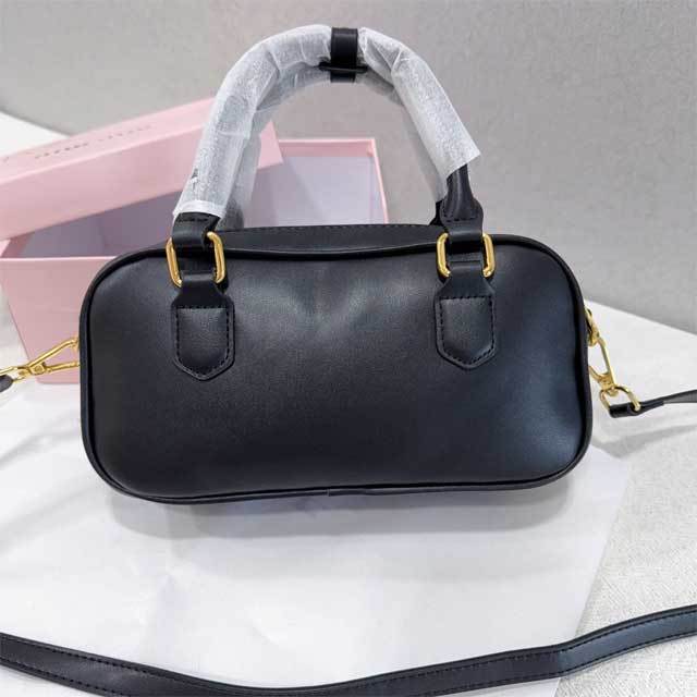 Metal Logo Leather Crossbody Handbag