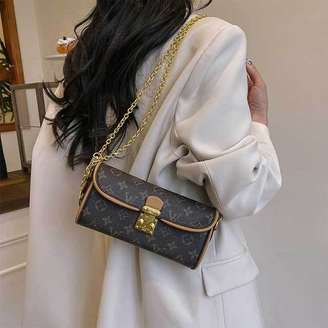 Chained Leather Printed Shoulder Bag