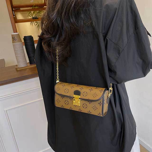 Chained Leather Printed Shoulder Bag