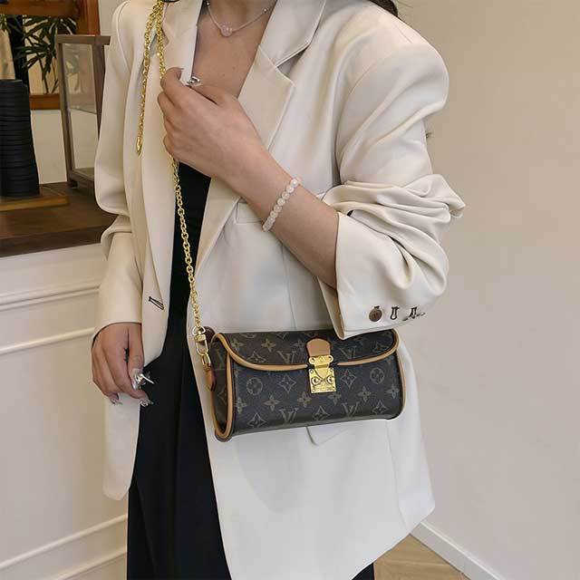 Chained Leather Printed Shoulder Bag
