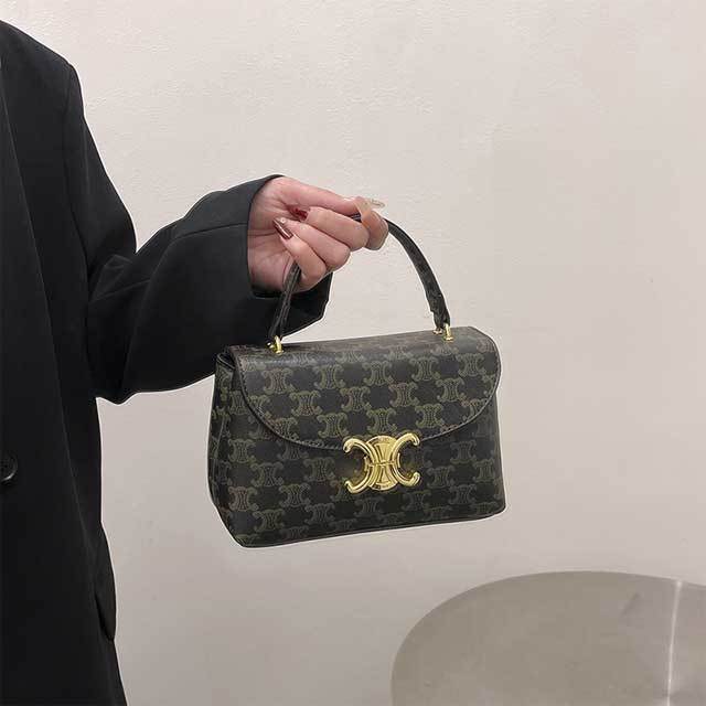 Metal Logo Leather Crossbody Handbag