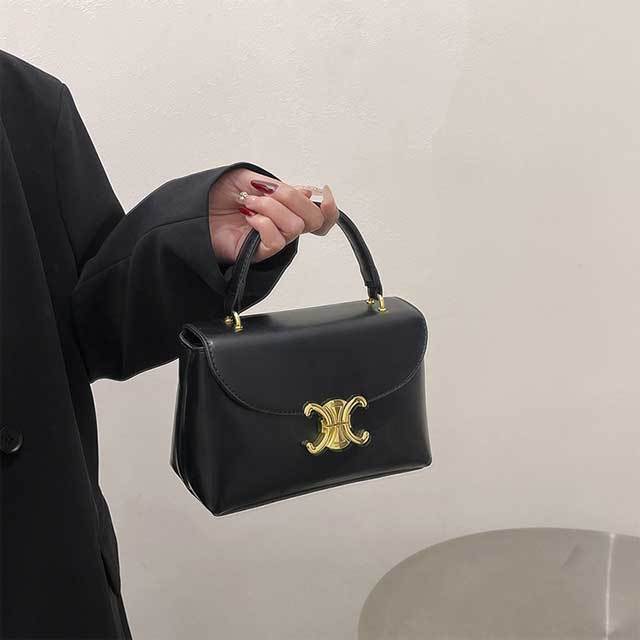 Metal Logo Leather Crossbody Handbag