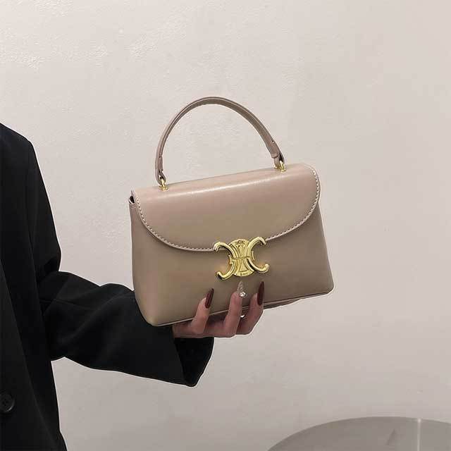 Metal Logo Leather Crossbody Handbag