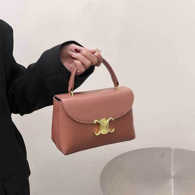 Metal Logo Leather Crossbody Handbag