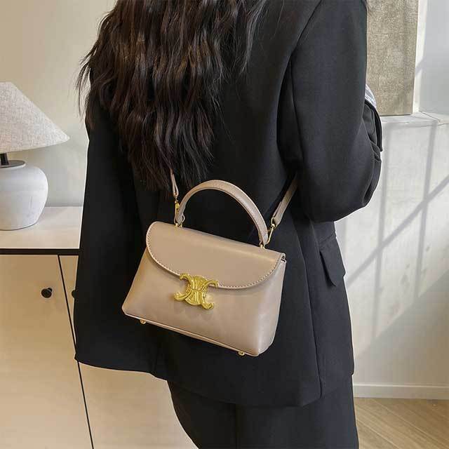 Metal Logo Leather Crossbody Handbag