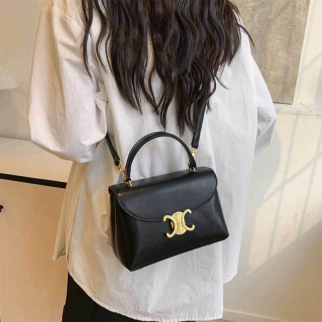 Metal Logo Leather Crossbody Handbag
