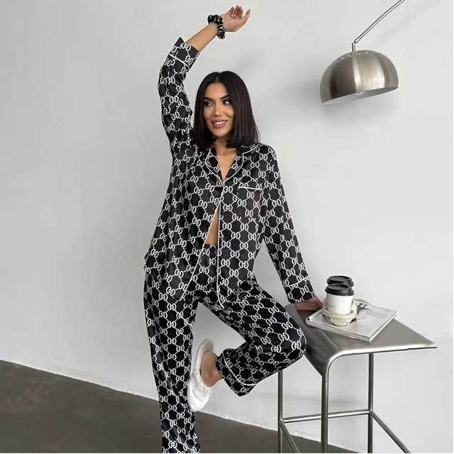 Printed Casual Long Sleeve Pajamas Set