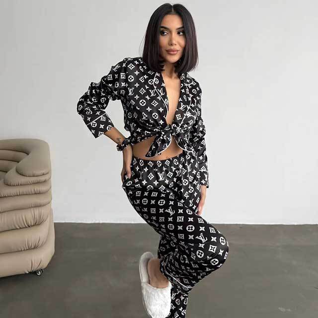 Printed Casual Long Sleeve Pajamas Set