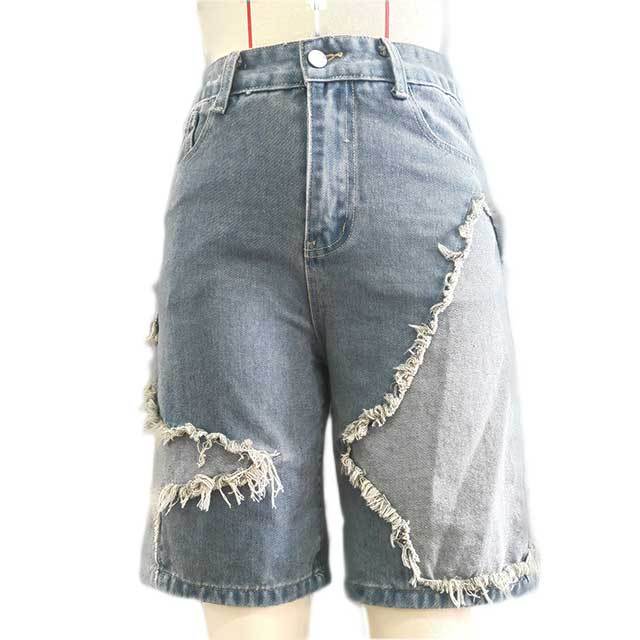 Star Tassel Raw Edge Denim Shorts