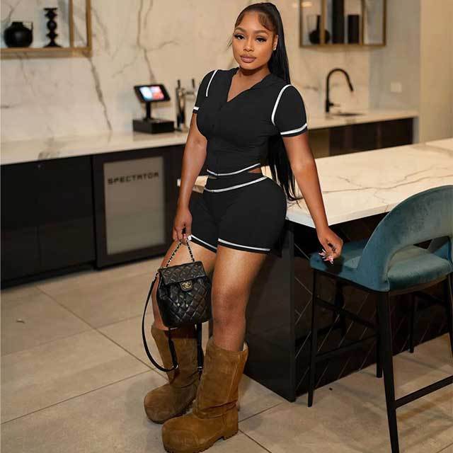 High Elastic Sports Hooded Cardigan Short Sleeve Shorts Set