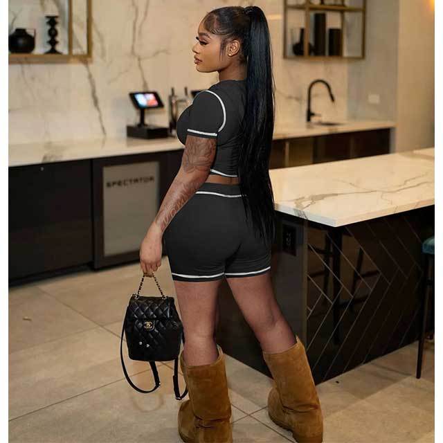 High Elastic Sports Hooded Cardigan Short Sleeve Shorts Set