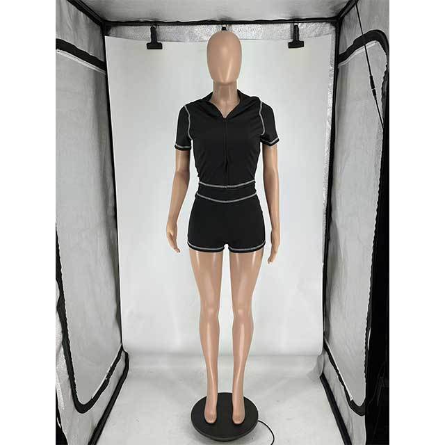 High Elastic Sports Hooded Cardigan Short Sleeve Shorts Set