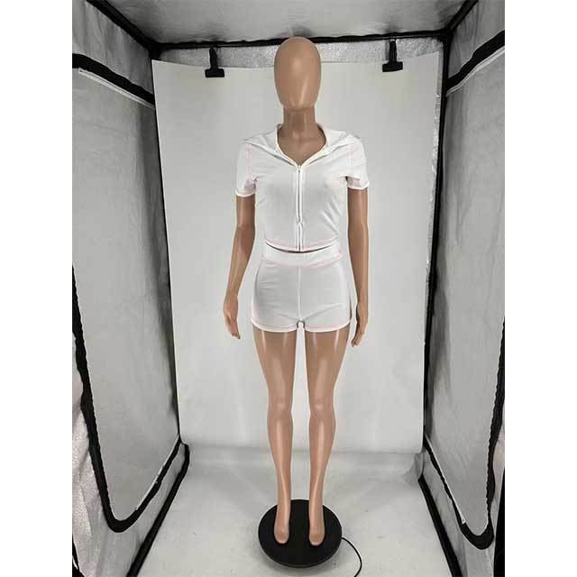 High Elastic Sports Hooded Cardigan Short Sleeve Shorts Set